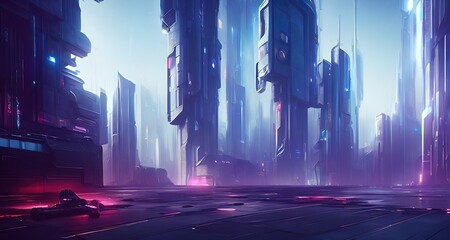 Sci-fi exterior of the city of the future, cyberpunk. Illustration, concept art.