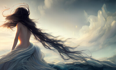 Fototapeta premium Goddess of wind. Digital art, digital drawing