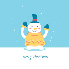 Merry Christmas with snowman. Vector, postcard