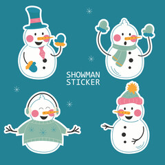 Set of stickers character snowman. Vector illustration