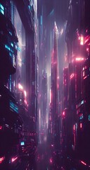 Sci-fi exterior of the city of the future, cyberpunk. Illustration, concept art.