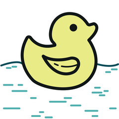 Colorful icon of yellow cute duck in the water