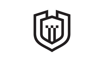 castle and shield logo. building vector icon