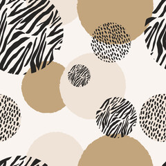 Animal print skin abstract vector hand-drawn seamles patterns with circles for textile design, paper, fabrics, digital, craft and ither design purposes
