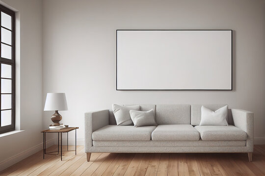3D rendering old plate of white canvas on white wall in empty room