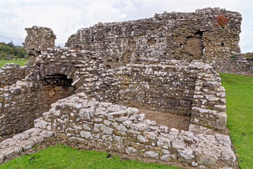 Ruins of Ogmore Castle in Vale of Glamorgan river