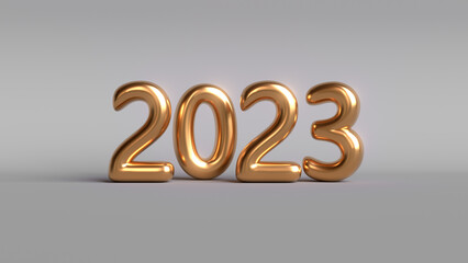 2023 concept golden text. New year background. 3d render illusrearion