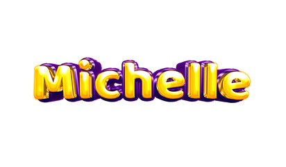 Michelle girls name sticker colorful party balloon birthday helium air shiny yellow purple cutout - obrazy, fototapety, plakaty