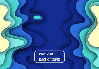 Multi layers blue color texture 3D papercut layers in gradient vector banner. Abstract paper cut art background design for website template. Topography map concept or smooth origami paper cut