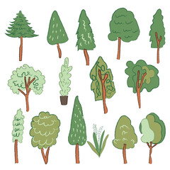 Set drawing illustration trees icon vector
