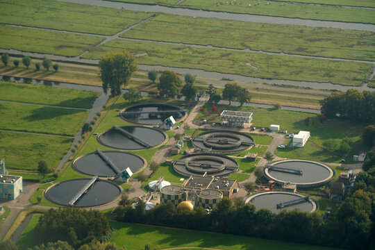 desalinization plant amsterdam aerial panorama landscape while landing