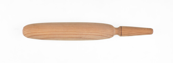 wooden kitchen rolling pin isolated on white background