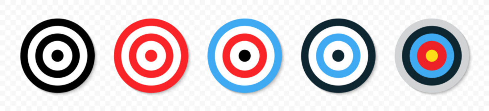 Archery targets isolated on transparent background. Archery target icon set. Realistic targets. Dartboard icons. EPS 10