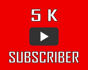 5 K subscriber white and black on red banner art vector illustration