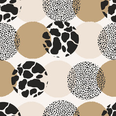 Animal print skin abstract vector hand-drawn seamles patterns with circles for textile design, paper, fabrics, digital, craft and ither design purposes
