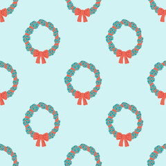 Christmas Wreath Seamless Pattern. Christmas collection. Flat vector illustration