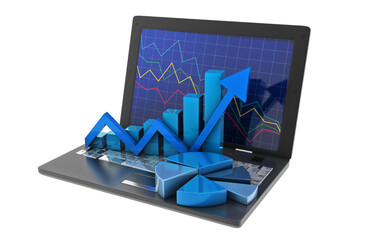 3d rendered Global business network and business graph on laptop on a white background
