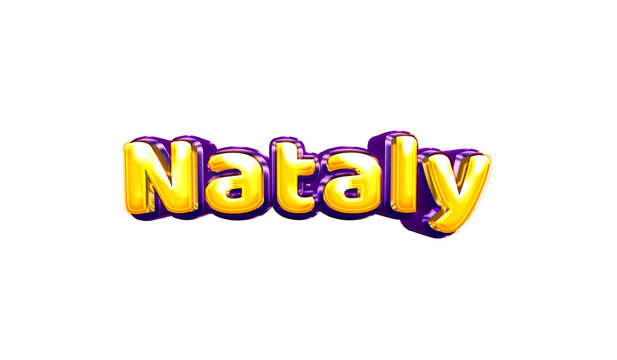 Nataly girls name sticker colorful party balloon birthday helium air shiny yellow purple cutout