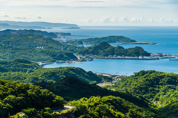 Spectacular view of the Coastal Mountains overlooking New Taipei City and Keelung in Taiwan.
