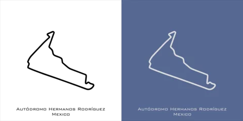 Crédence de cuisine en verre imprimé F1 Autodromo Hermanos Rodriguez Circuit for grand prix race tracks with white and blue background