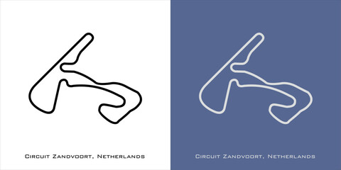 Zandvoort Netherlands Circuit for grand prix race tracks with white and blue background - obrazy, fototapety, plakaty