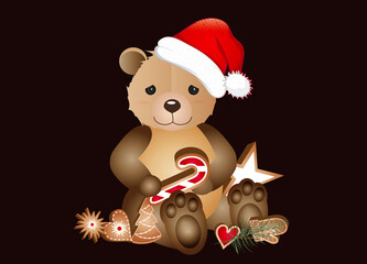 goldiger Bär für Weihnachten mit Weihnachtsmütze