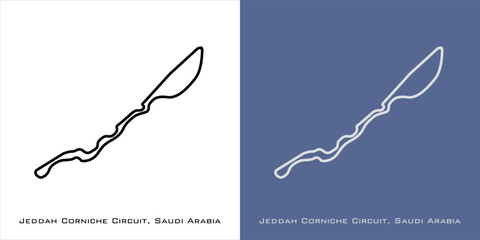 Jeddah Corniche Circuit for grand prix race tracks with white and blue background - Jeddah  GP Saudi Arabia