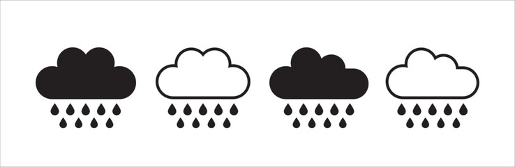 Weather icons. Weather forecast icon set. Clouds symbol. Rain cloud sign. Heavy rainfall vector illustration. Simple flat and outline style graphic design.