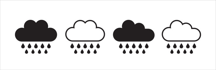 Fototapeta na wymiar Weather icons. Weather forecast icon set. Clouds symbol. Rain cloud sign. Heavy rainfall vector illustration. Simple flat and outline style graphic design.
