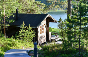 Traditional Finnish sauna by the sea in the archipelago in summer 