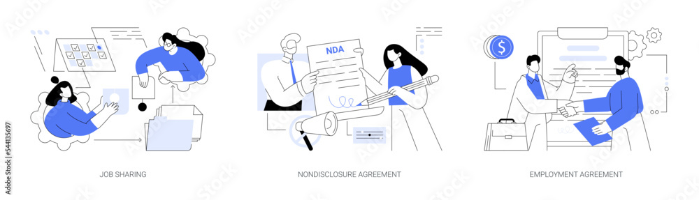Poster working terms abstract concept vector illustrations.