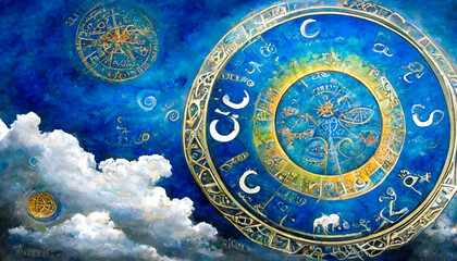 Fototapeta premium An astrological landscape with golden clouds is breathtaking and inspiring, seeming to provide a window into one's astral future.
