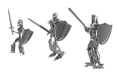 robot knight with sword and shield as a symbol of digital data protection 3d render