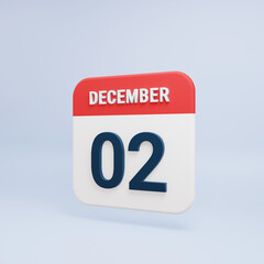 December Realistic Calendar Icon 3D Rendered Date December 02