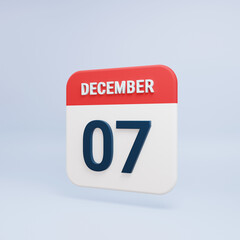 December Realistic Calendar Icon 3D Rendered Date December 07