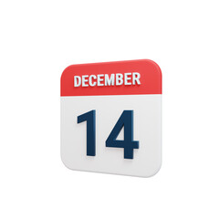 December Realistic Calendar Icon 3D Rendered Date December 14