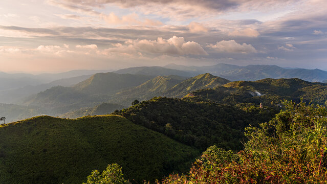 Beautiful view above Baan E-Tong village or Baan Pilok with mountain background of  in Thong Pha Phum, Kanchanaburi. A famous local attraction in Thailand.