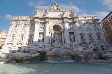 Trevi fountain in the morning, Rome, Italy. Rome baroque architecture and landmark. Rome Trevi fountain is one of the main attractions of Rome and Italy