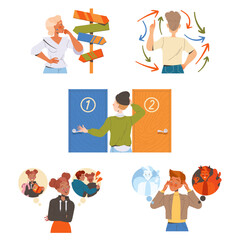 People Character Making Their Own Choice Choosing Between Options Vector Set