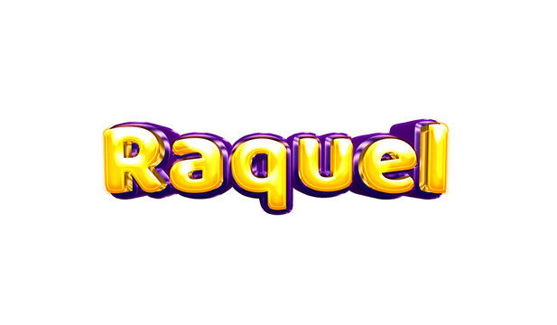 Raquel girls name sticker colorful party balloon birthday helium air shiny yellow purple cutout