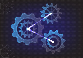 Abstract technical background. Cogs and gear wheel mechanisms. Hi-tech digital technology and engineering. 
