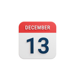 December Realistic Calendar Icon 3D Rendered Date December 13