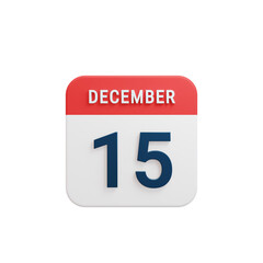 December Realistic Calendar Icon 3D Rendered Date December 15