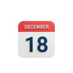 December Realistic Calendar Icon 3D Rendered Date December 18