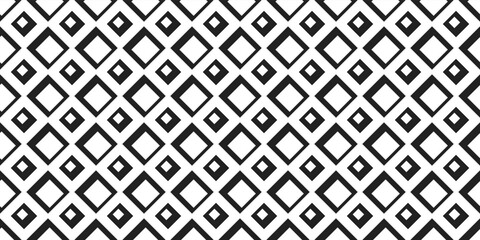 Large and small rhombuses alternate in rows. Vector with a seamless pattern of rhombus texture. Print and design of black and white rhombuses. Rhombus texture seamless.