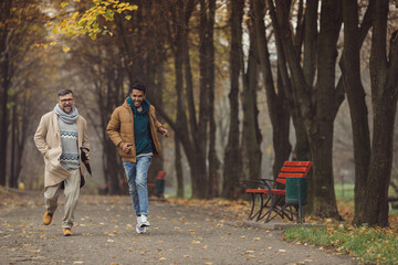 Multicultural friendship of people of different ages. Friends have fun together.