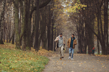 Fototapeta premium Multicultural friendship of people of different ages. Friends have fun together.
