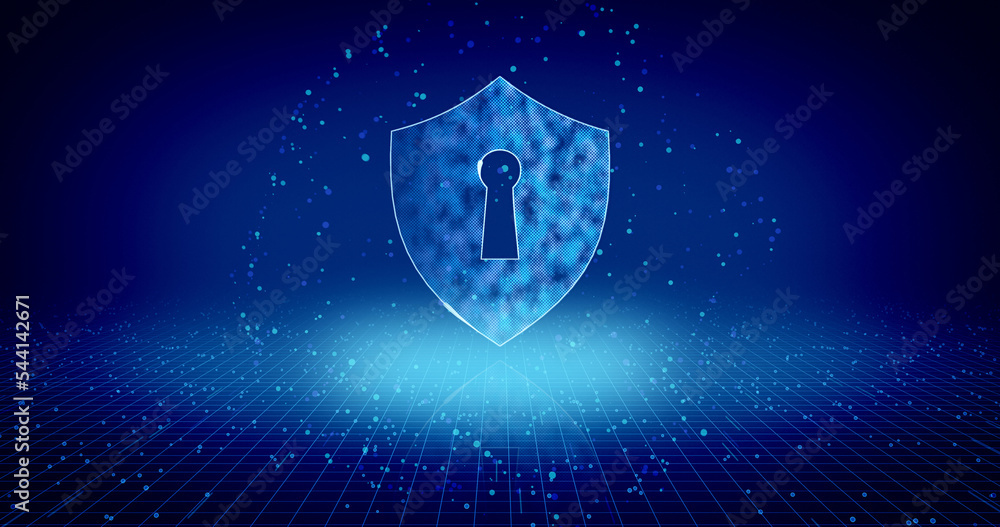 Poster concept data are safe. cyber security, computer protection, and internet safety symbol on digital ba