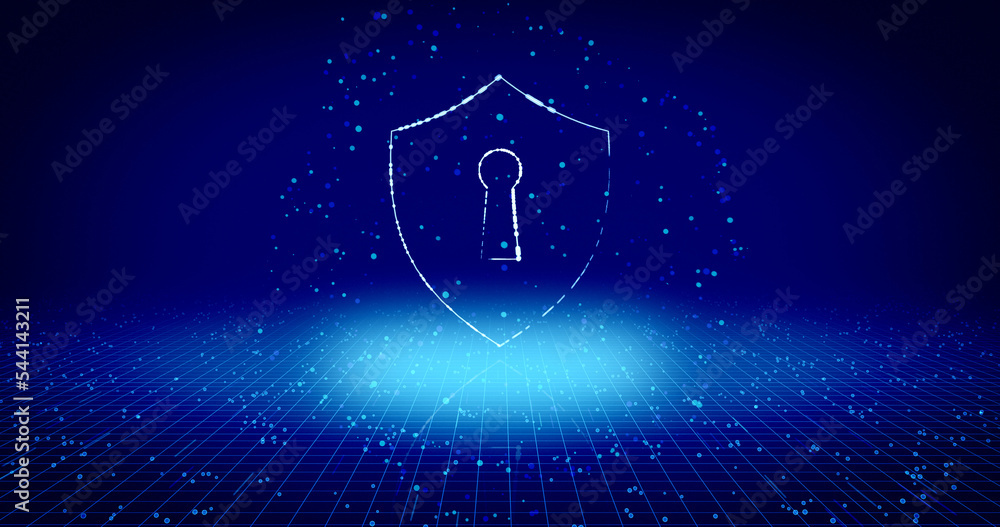 Poster concept data are safe. cyber security, computer protection, and internet safety symbol on digital ba