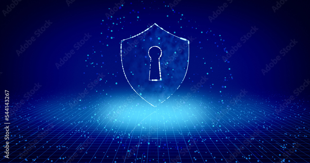 Poster concept data are safe. cyber security, computer protection, and internet safety symbol on digital ba